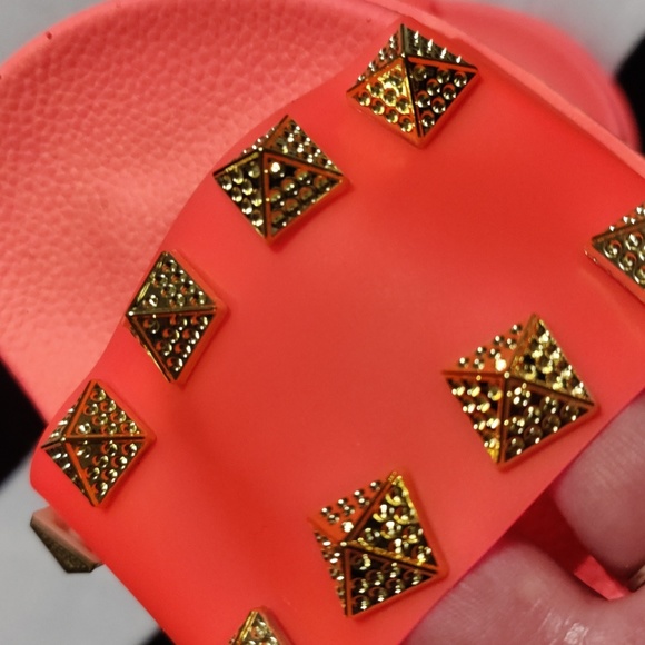 Neon Orange Studded Slides - Picture 5 of 7
